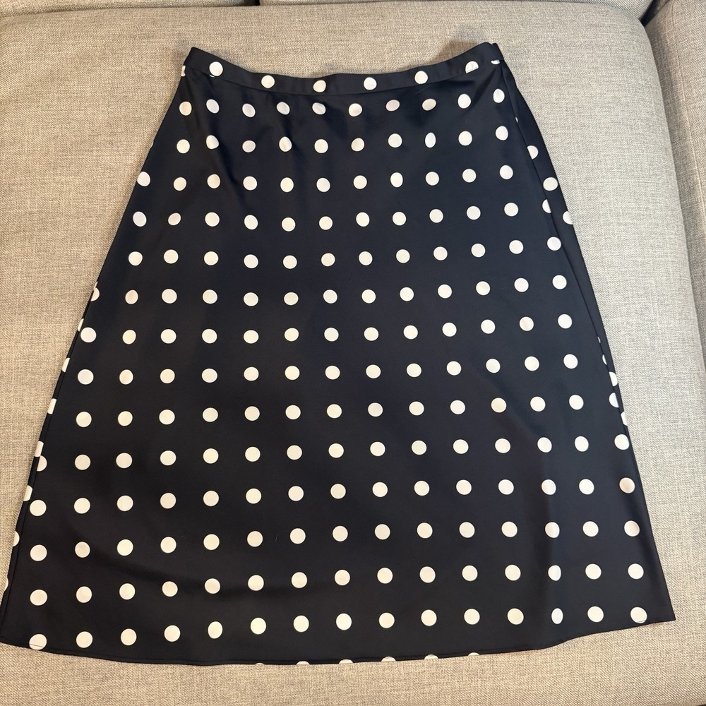 J.Crew Polka Dot Midi Skirt Womens Large Black White A-Line Classic Preppy